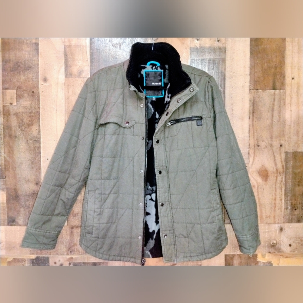 Hurley Olive Green Quilted Winter Jacket Fleece Lined Men's Size Medium